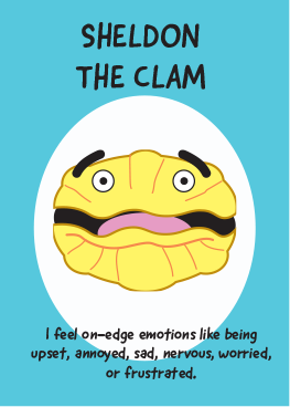social and emotional learning, sel game, turtle clam crab, sel activities for kids, emotional regulation. shows a picture of a clam named sheldon. who feels on-edge emotions like being upset, annoyed, sad, nervous, worried or frustrated